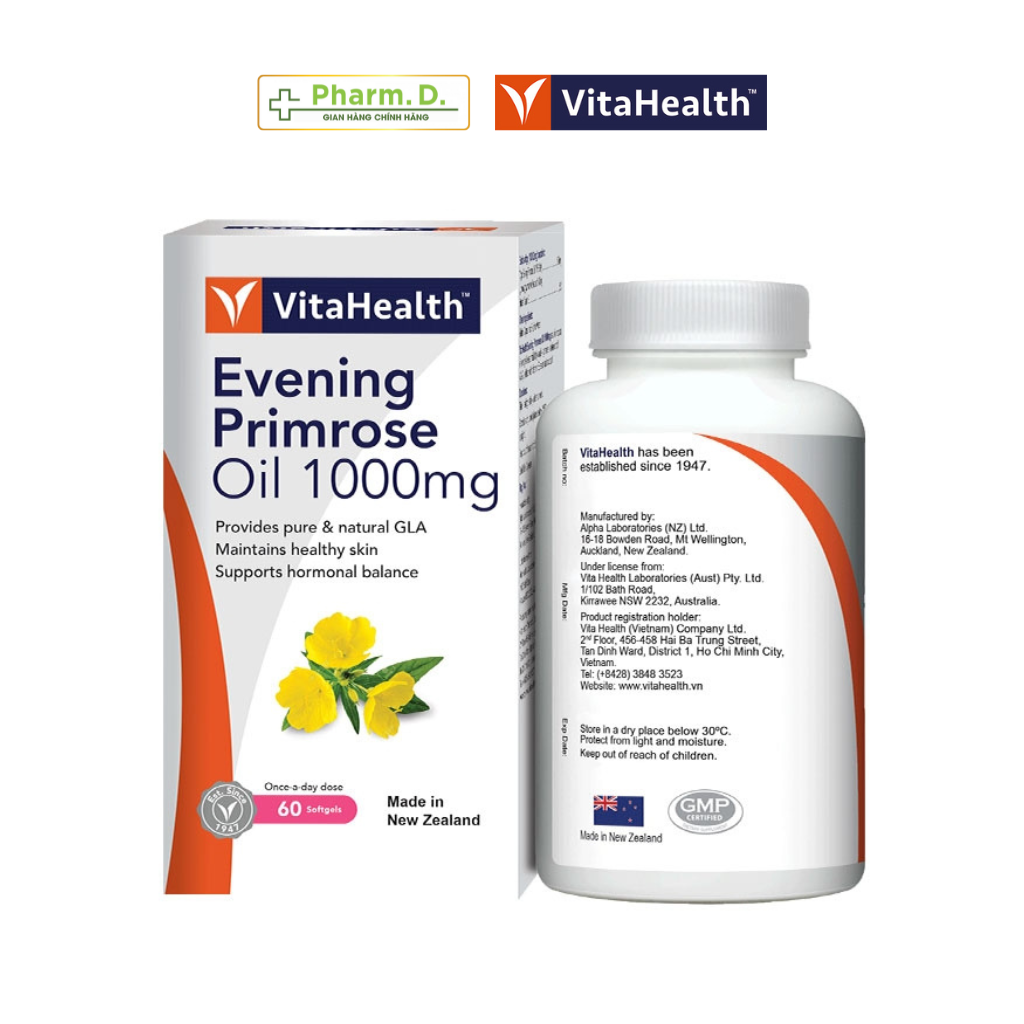 Viên Uống VITAHEALTH Evening Primrose Oil 1000mg Chiết Xuất Tinh Dầu Hoa Anh Thảo Cải Thiện Nội Tiết Tố Nữ (60 Viên)