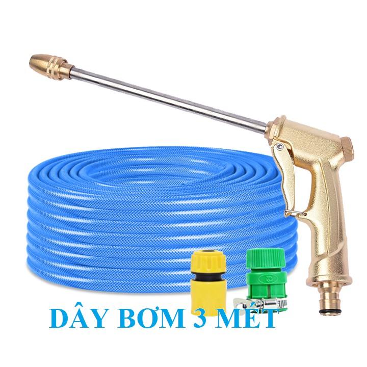 Bộ dây vòi xịt nước ️ ,tăng áp 3 lần,loại 3m,5m 206701-3 đầu đồng,cút nối nhựa vàng+ mở chai