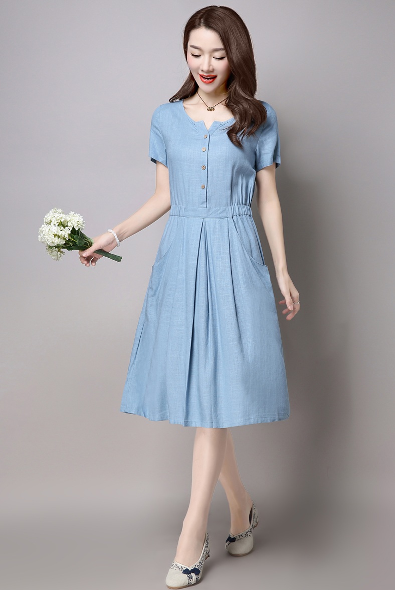 ĐẦM SUÔNG CHUN EO PHỐI TÚI CHÉO - DS116