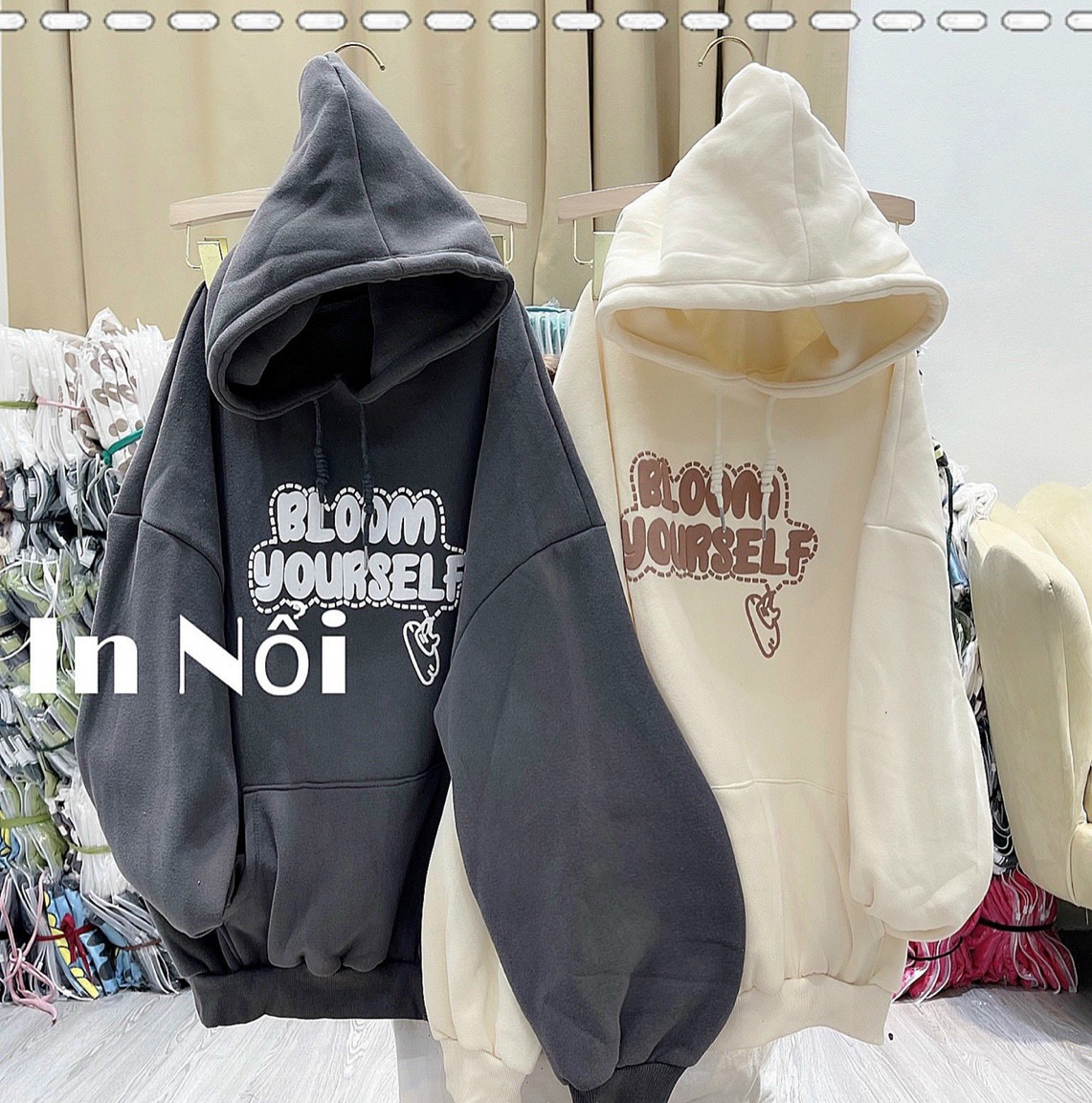 Áo Hoodie BLOOM YOURSELF Phối Túi Form Unisex Hàn Quốc -FREESHIP Khoác Len Nỉ Nón Mũ Nam Nữ ,Cặp Đôi