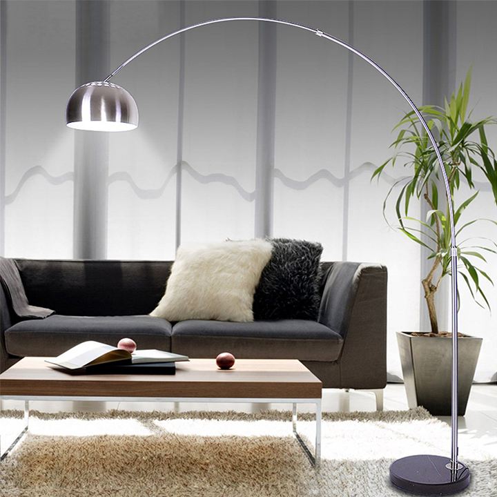 Đèn Đứng Dáng Cong. Đèn Phòng Khách, Đèn Decor Trang Trí, Đèn Cây Đứng Màu Trắng Bạc cao 180 cm