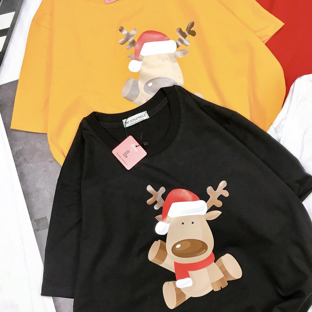 - Áo Thun Tay Ngắn Unisex Đủ Size M- XL Hình Tuần Lộc Đón Giáng Sinh NOEL