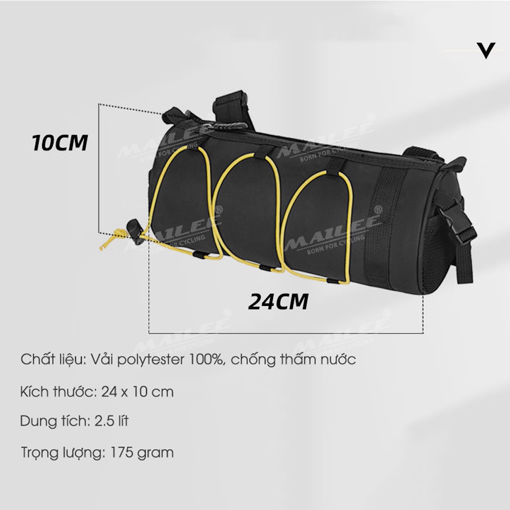 Túi đầu xe đạp tròn đa năng RZ-25 2.5 Lít cho xe đạp núi và đường phố, chống nước, vải POLYESTER, có quai đeo chéo - Mai Lee