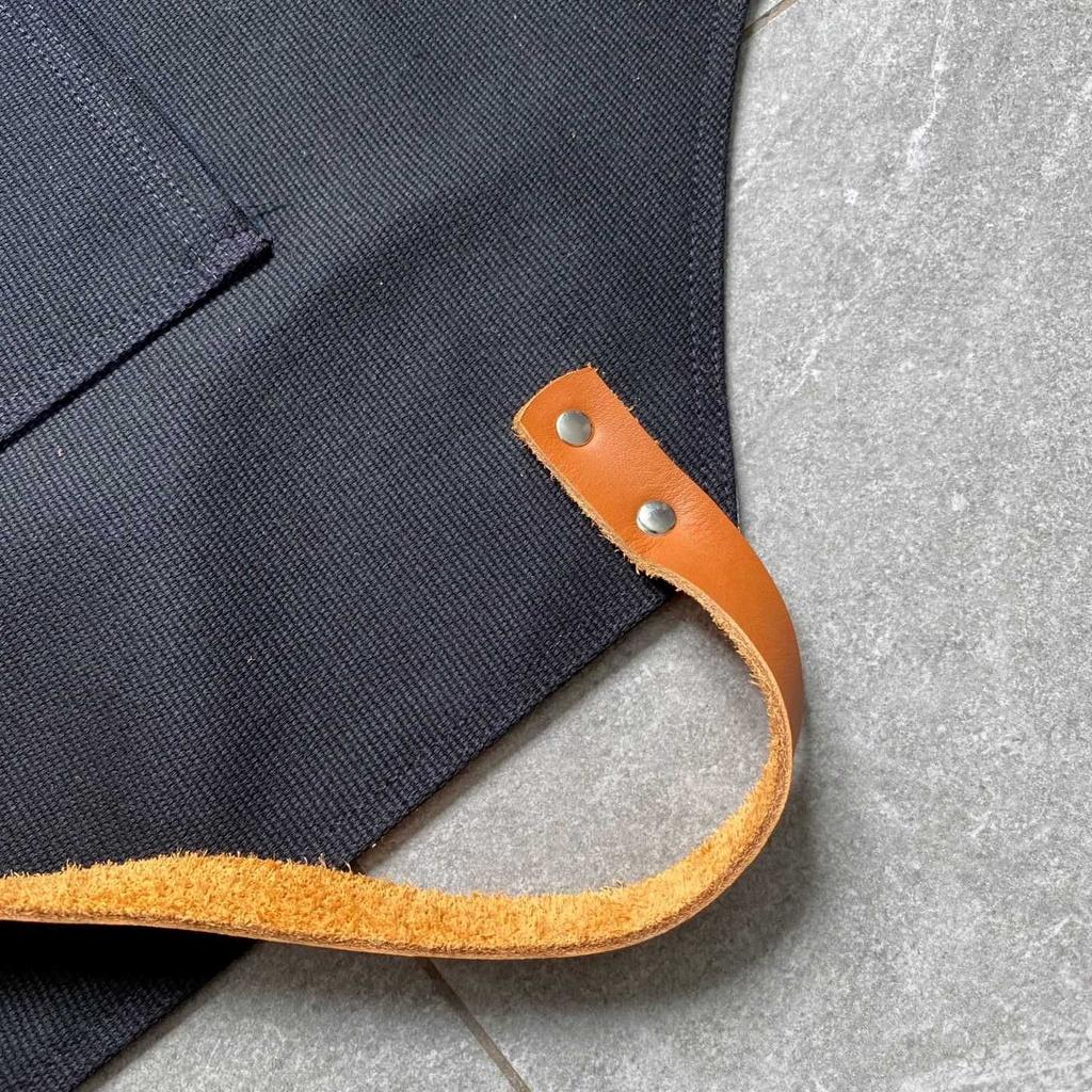Tạp dề pha chế vải canvas dây da của Junsleather phối da bò cao cấp dành cho Barista/Bartender quán cà phê
