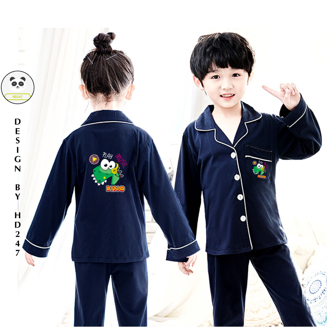 Đồ bộ mặc nhà dễ thương bé gái unisex in hình khủng long size đại cá tính 0312