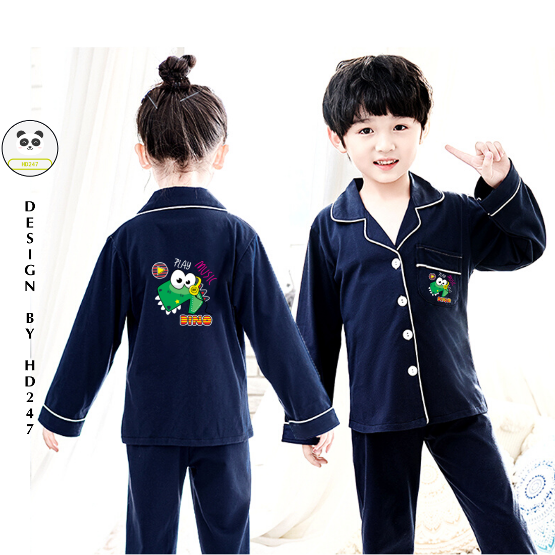 đồ bộ mặc nhà dễ thương bé gái unisex in hình khủng long size đại cá tính 0312