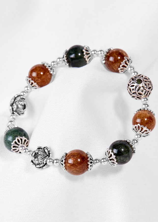 Vòng Thạch Anh Tóc Xanh Phối Thạch Anh Tóc Đỏ Ngọc Quý Gemstones