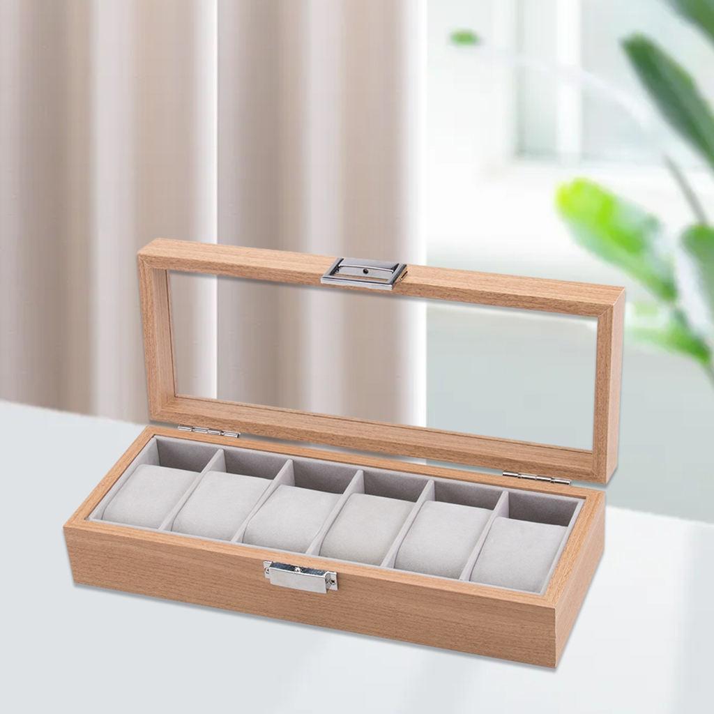 Portable 6 Slot Watch Display Case Box w/Clear Top Jewelry Storage Organizer