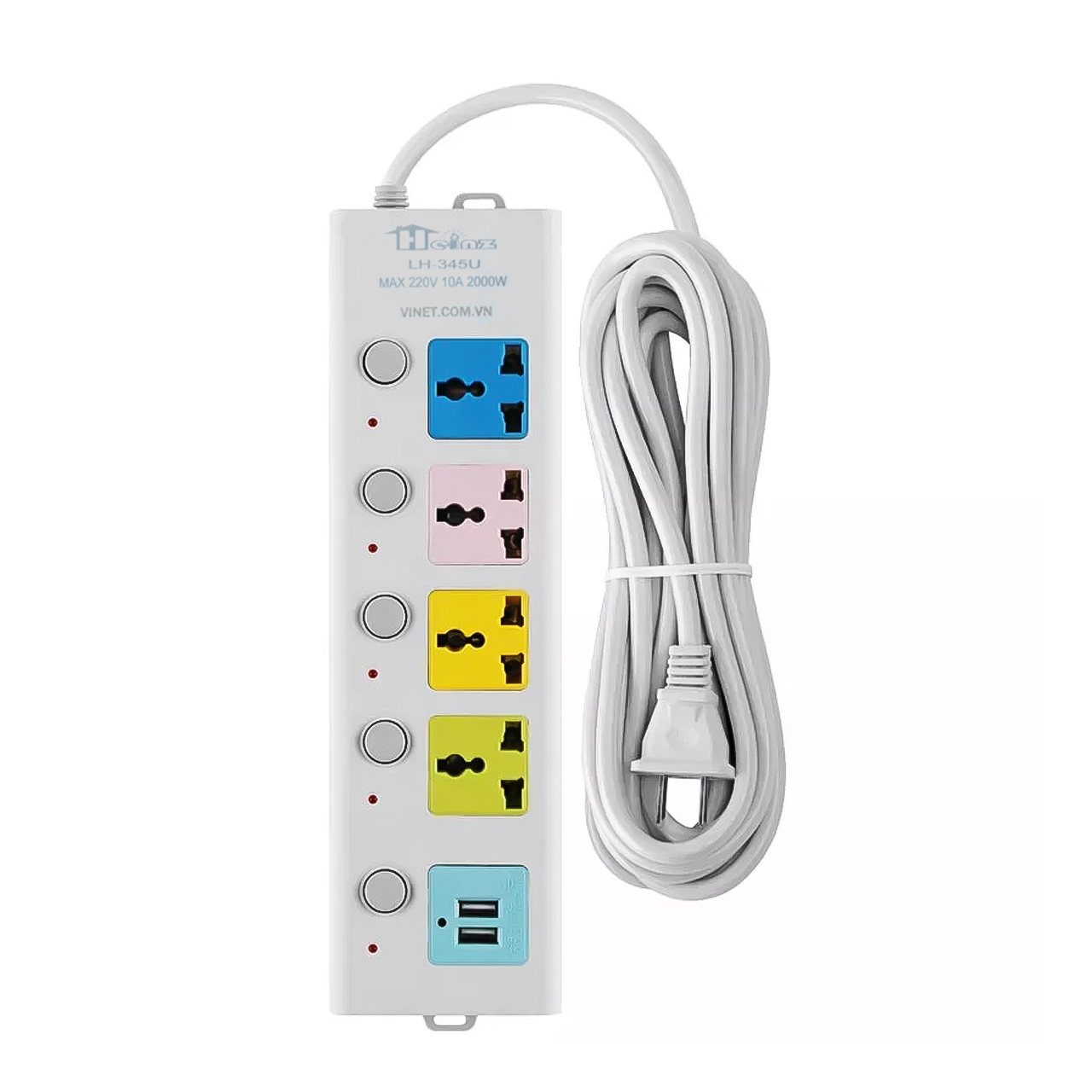 Ổ cắm điện đa năng kết hợp ổ cắm USB sạc trực tiếp chất lượng cao chống giật 4 chân cắm điện, tiết kiệm điện siêu tiện lợi dài 3m, 5m - hàng nhập khẩu