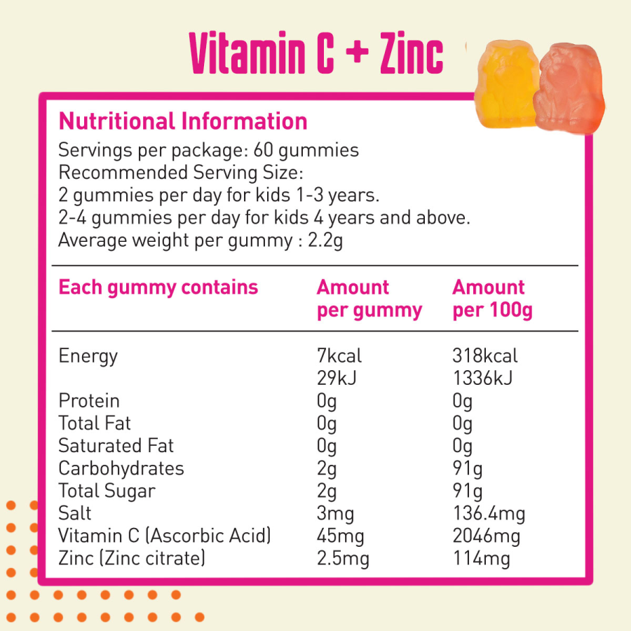 Kẹo dẻo dinh dưỡng Gumazing Gummy Vitamin C & Kẽm hương trái cây cho bé, thuần chay và không đường, tăng cường hệ miễn dịch - 60 viên/hủ