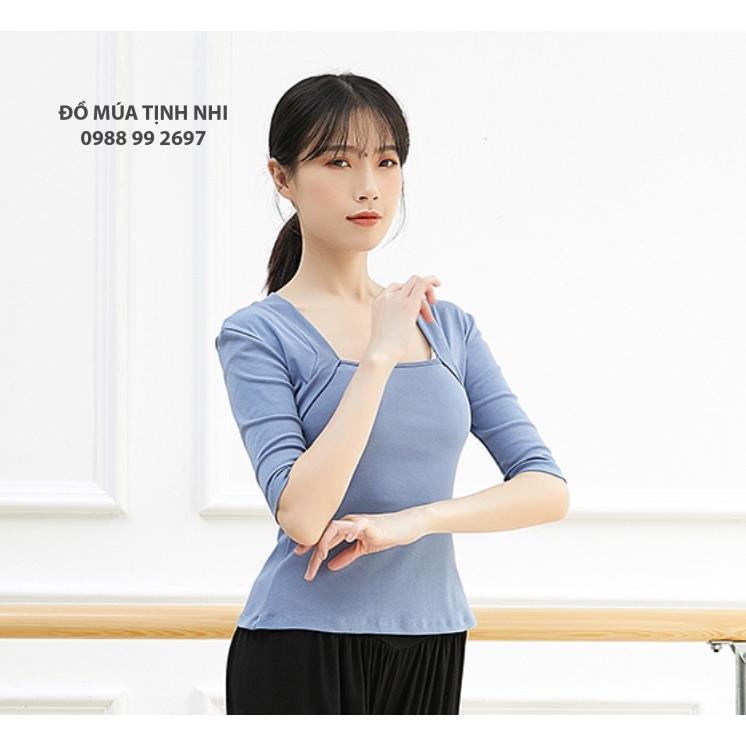 Áo tập múa cổ trang, múa hiện đại tay lỡ cổ vuông A132 - Đồ Múa Tịnh Nhi