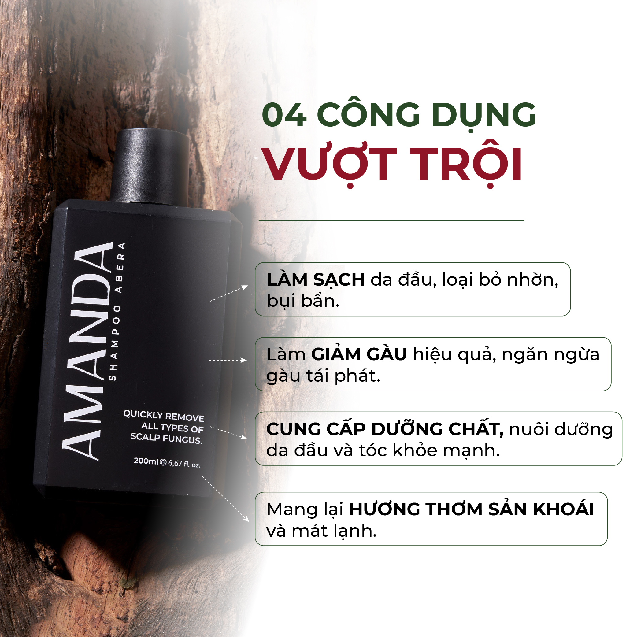 Dầu Gội Amanda Abera Xử Lý Nhanh Tình Trạng Gàu, Ngứa, Nấm Da Đầu Với Hương Thơm Nam Tính, Quyến Rũ - 200ml