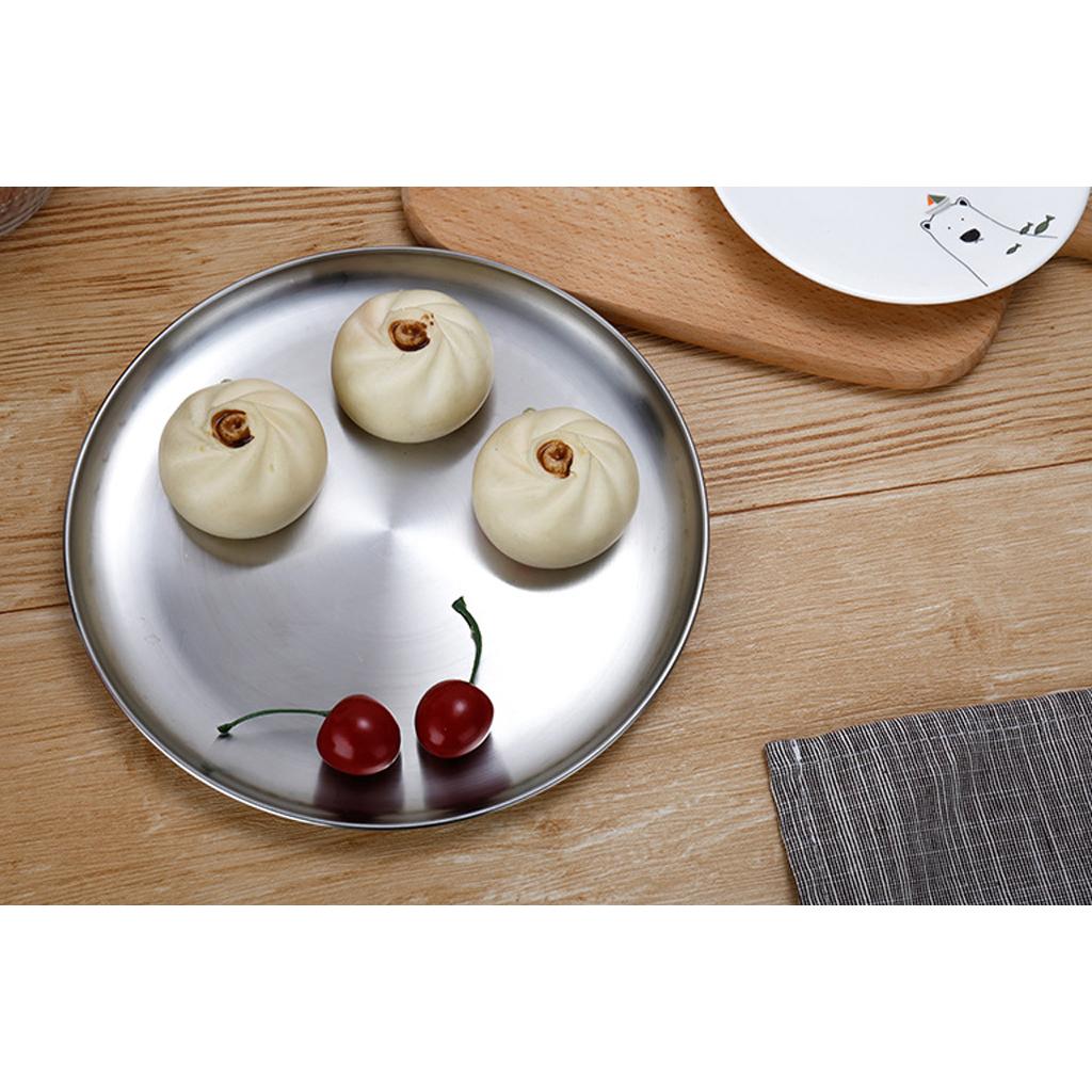 Stainless Steel Dinner Plate Food Serving Lunch Dish BBQ Picnic Silver 20cm