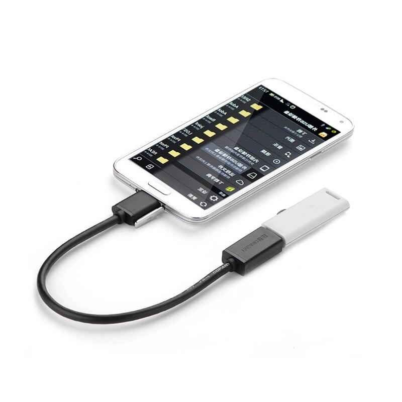 Ugreen UG10801US127TK 20CM màu Đen Cáp MICRO USB 3.0 OTG sang USB 3.0 âm dáng dẹt - HÀNG CHÍNH HÃNG