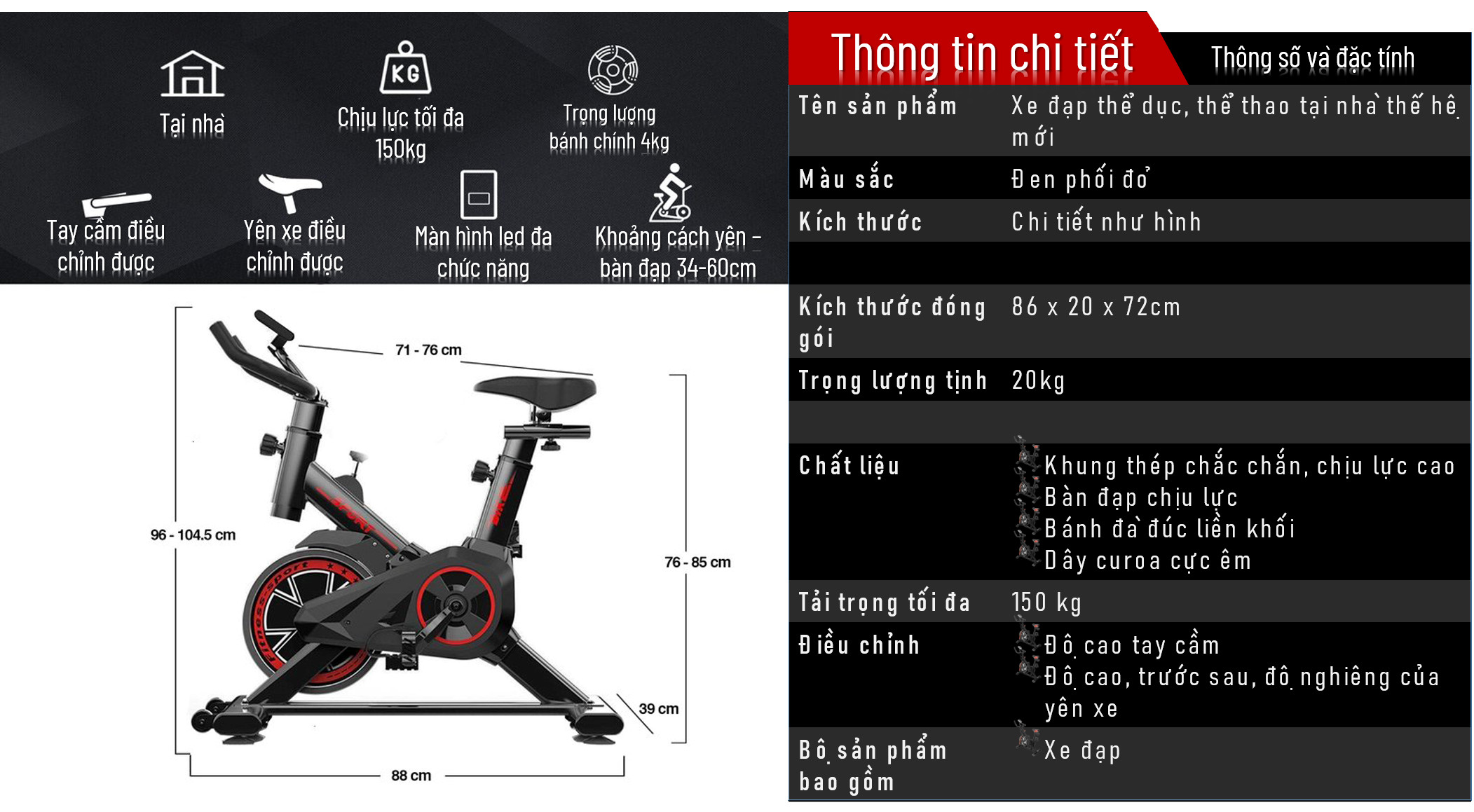 Xe đạp tập gym, xe đạp tập tại nhà loại 1 , xe đạp thể thao  dụng cụ tập gym tại nhà, bàn đạp kiểu lồng chân, yên xe và tay nắm có thể chỉnh độ cao, gọn gàng, không diện tích