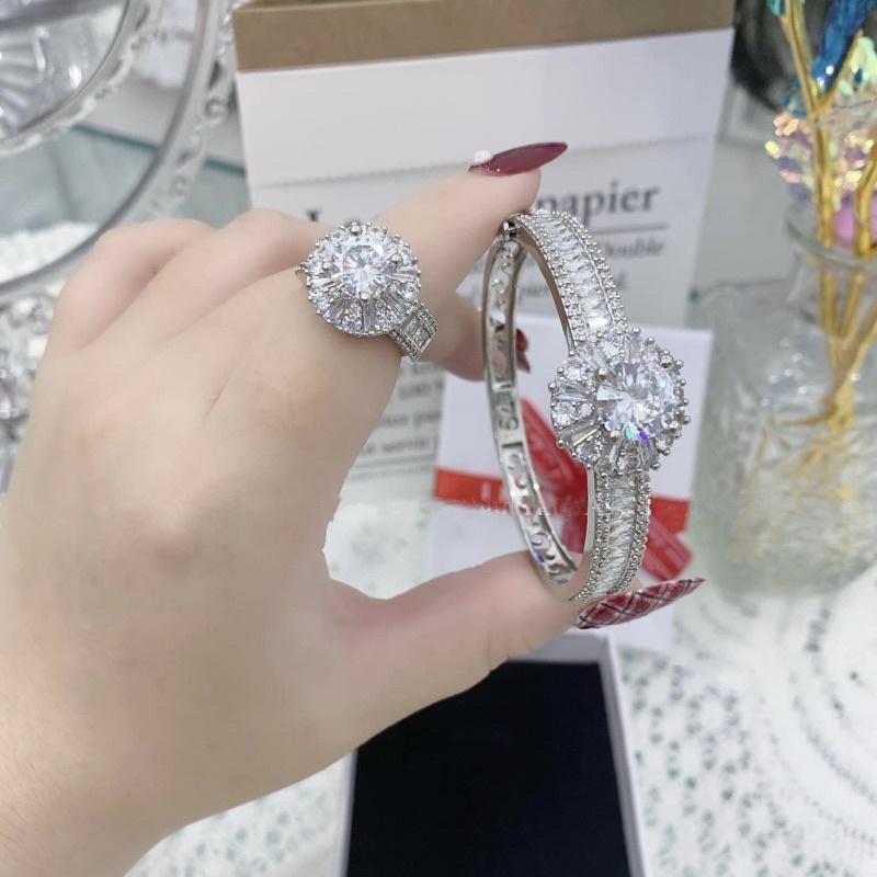 Set bộ Vòng tay và nhẫn nữ xi bạch kim siêu sáng siêu bền Kami