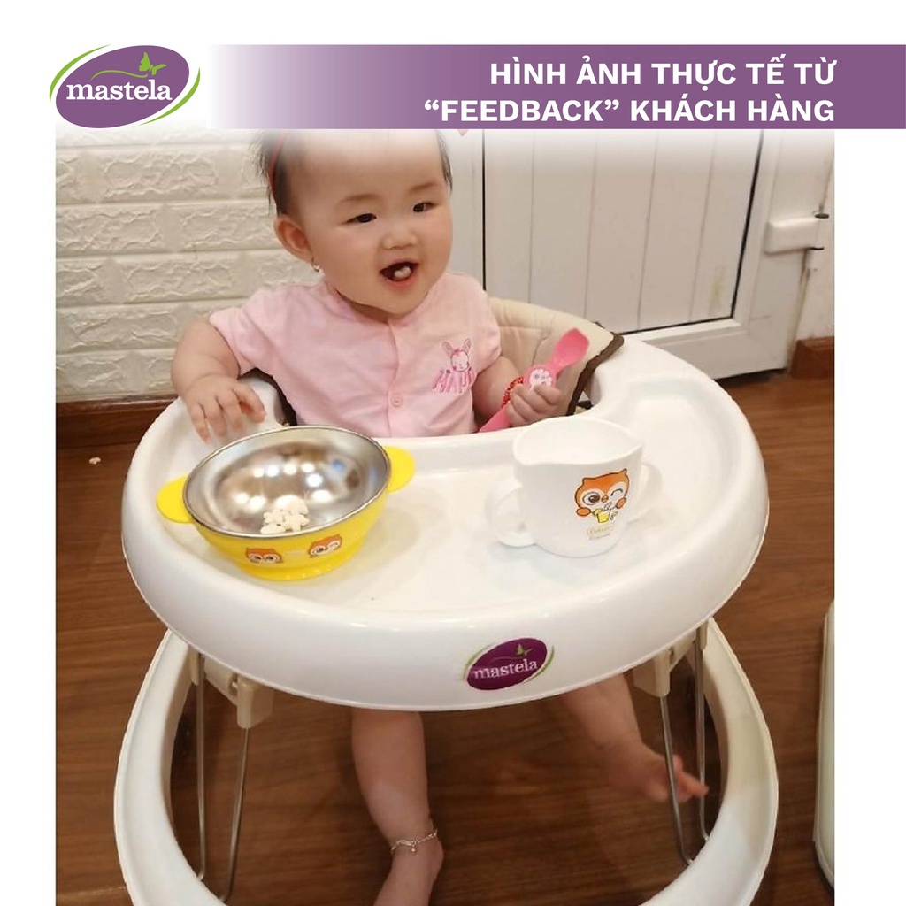 Xe tập đi có đồ chơi và nhạc cho bé MASTELA W2002 bánh xe cao su hãm di chuyển theo quán tính siêu nhẹ xoay 360 độ mặt bàn ăn dặm, bánh xe silicon chống ồn - Tiêu chuẩn JIS Nhật Bản - Màu Xám