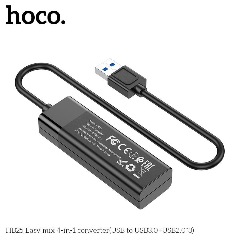 Hub chia cổng USB 2.0 &amp; USB 3.0 Hoco HB25, bộ chuyển đổi từ Type C ra nhiều cổng USB hàng chính hãng Hoco
