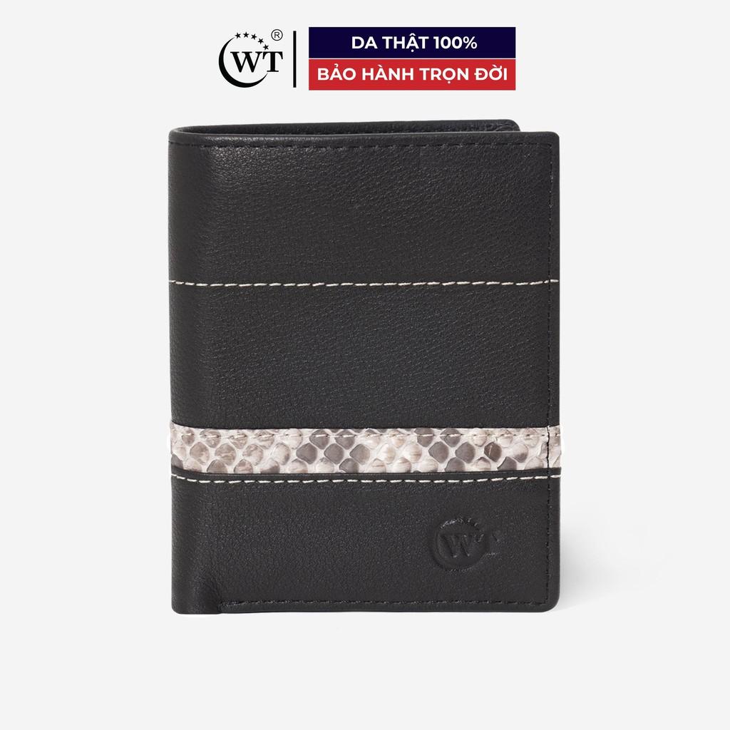 Ví Da Nam Da Bò Phối Da Trăn Cao Cấp Màu Đen WT Leather 010079102