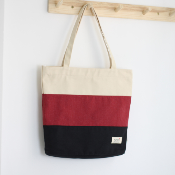 Túi tote vải canvas phom đứng phối sọc 3 màu thời trang COVI nhiều màu sắc T9