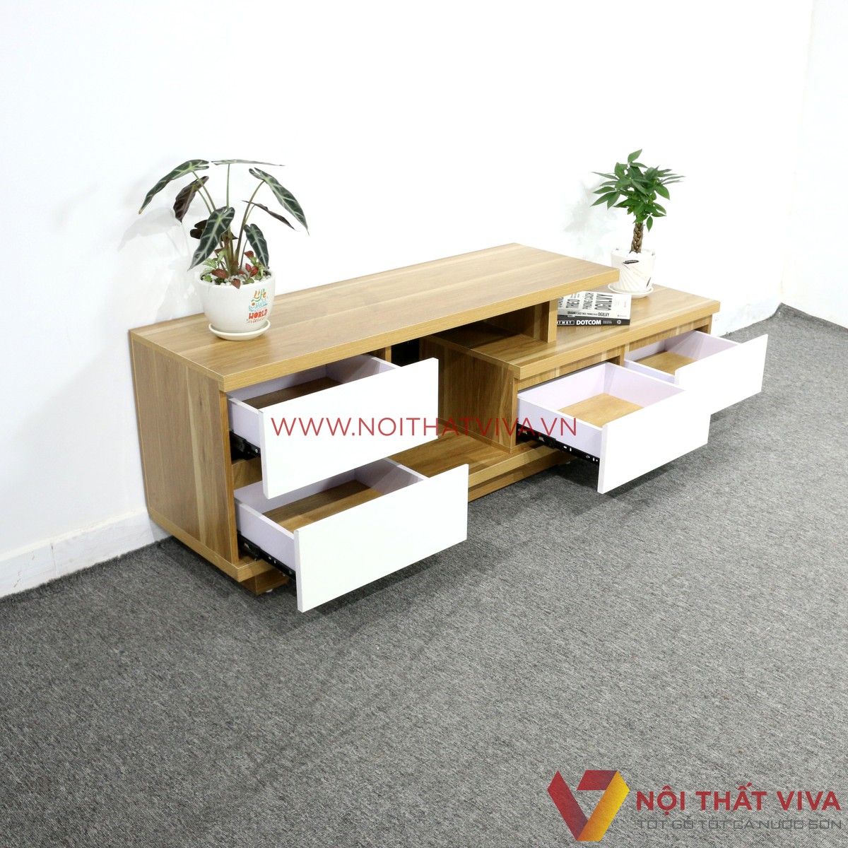 Kệ Tivi Thông Minh Gỗ MDF Melamine Màu Sọc Vàng Hiện Đại Giá Rẻ
