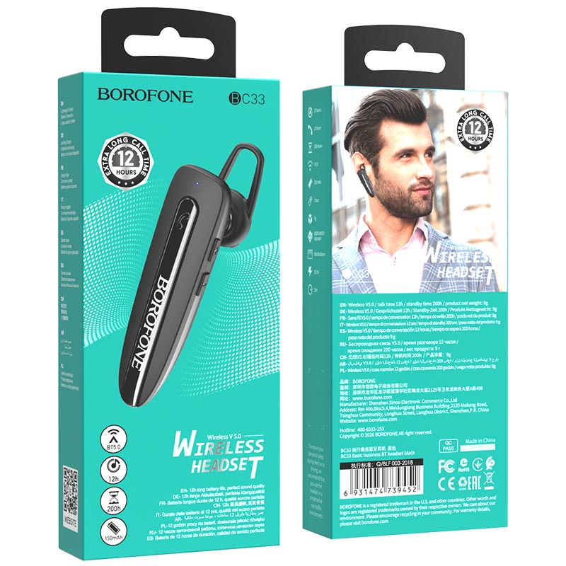 [PIN 12H]Tai Nghe Bluetooth nhét tai có mic [NGHE GỌI 12TIẾNG] BOROFONE BC33 Basic phiên bản 5.0 cao cấp, pin khủng, nghe nhạc, đàm thoại liên tục