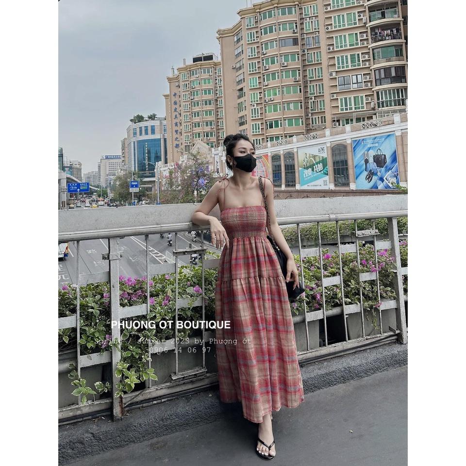 VÁY ĐI CHƠI, VÁY MAXI CÚP NGỰC CARO 2S DÁNG XÒE CỰC XINH LUN Ạ