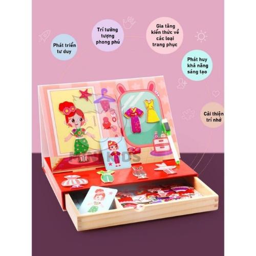 Bộ đồ chơi trí tuệ xếp hình nam châm bằng gỗ cho bé, đồ chơi thiết kế thời trang