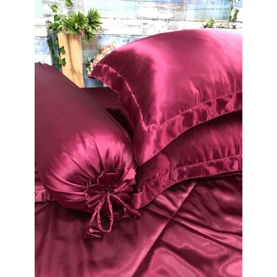 Bộ Vỏ Chăn Ga Gối Phi Lụa 5 Món Cao Cấp Lan Bedding Màu Đỏ Tươi