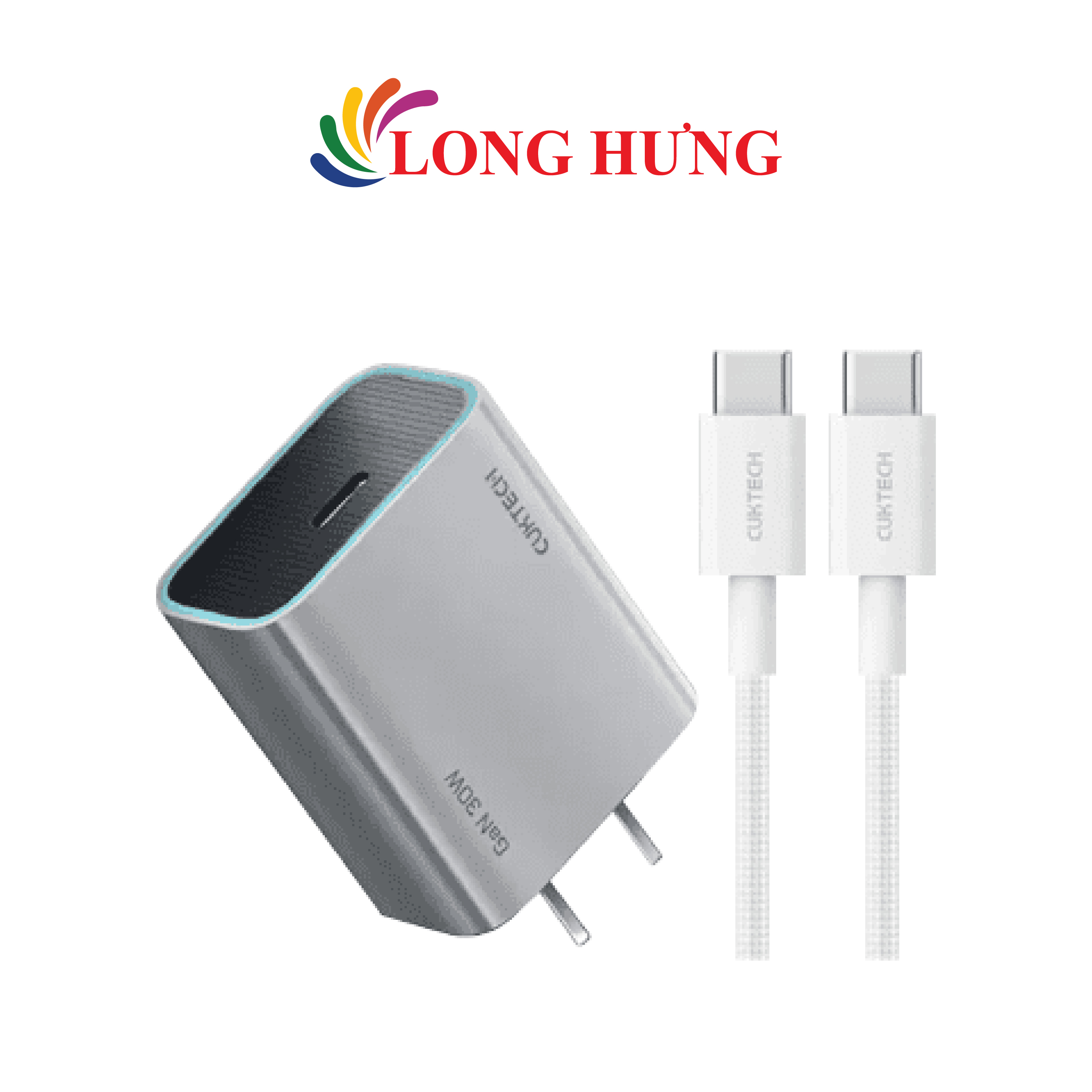Combo cốc sạc Cuktech GaN 1C 30W + Cáp USB Type-C to Type-C A18C - Hàng chính hãng