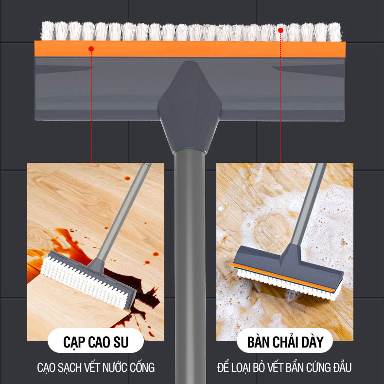 Cây chà sàn nhà tắm Kitimop-Z1 chổi cọ sàn và gạt nước đa năng 2 trong 1, cán hợp kim nhôm tăng giảm chiều dài 65-125cm