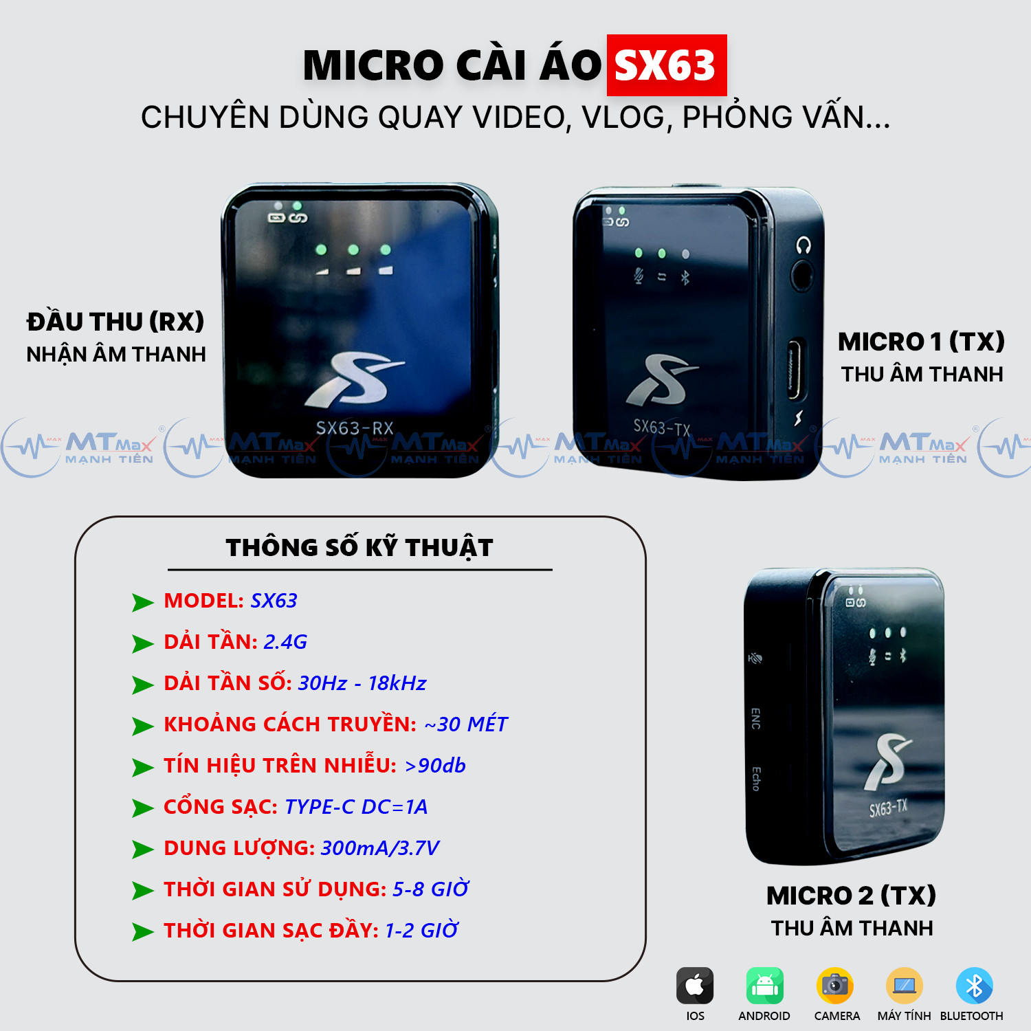 Micro Cài Áo Đa Năng SX63 - Âm Thanh Chất Lượng Cao, Chống Ồn Siêu Tốt, Thu Âm Đến 30M, Sạc Pin Trực Tiếp Nhẹ Nhàng Mang Đi Mọi Nơi hàng chính hãng