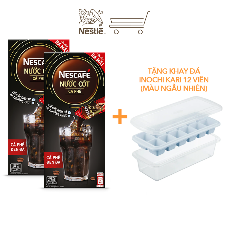 [TẶNG BÌNH NƯỚC INOCHI 1.2L] Combo 2 hộp nước cốt cà phê NESCAFÉ - CÀ PHÊ ĐEN ĐÁ (2 hộp x 5 gói x 75ml)