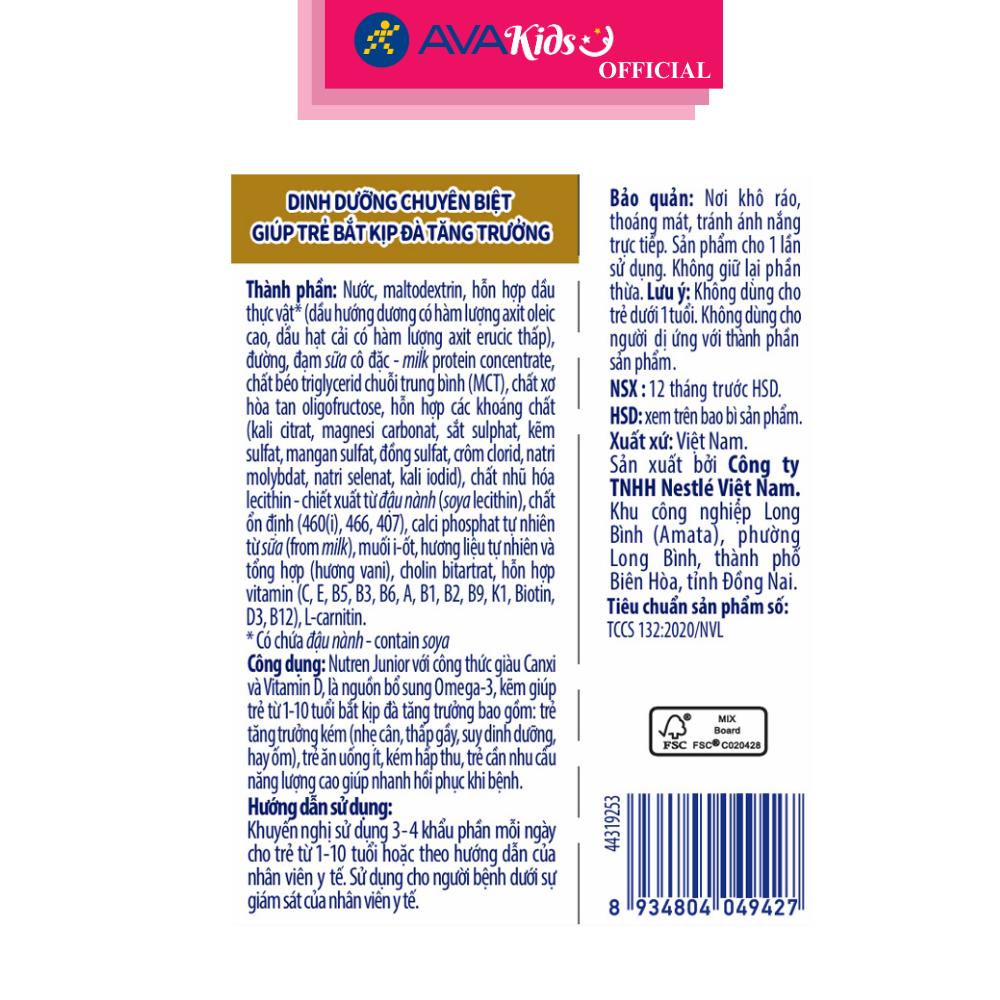 Lốc 4 hộp sữa pha sẵn Nutren Junior hương vani 110 ml (1 - 10 tuổi)
