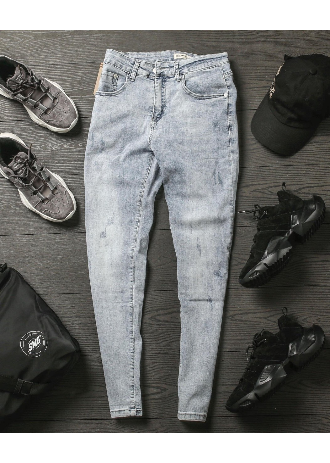 Quần jeans nam co dãn , quần bò nam kiểu trơn và xước thiết kế trẻ trung đơn điệu phá cách gồm 5 kích thước (28-32) Julido mẫu QJN099704 - Màu bạc xước