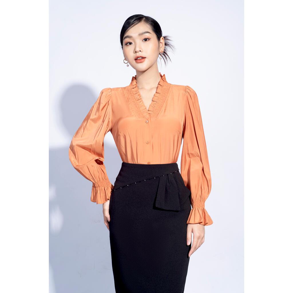 Sơ mi cổ V nhún bèo MMOutfit M-AO060421152
