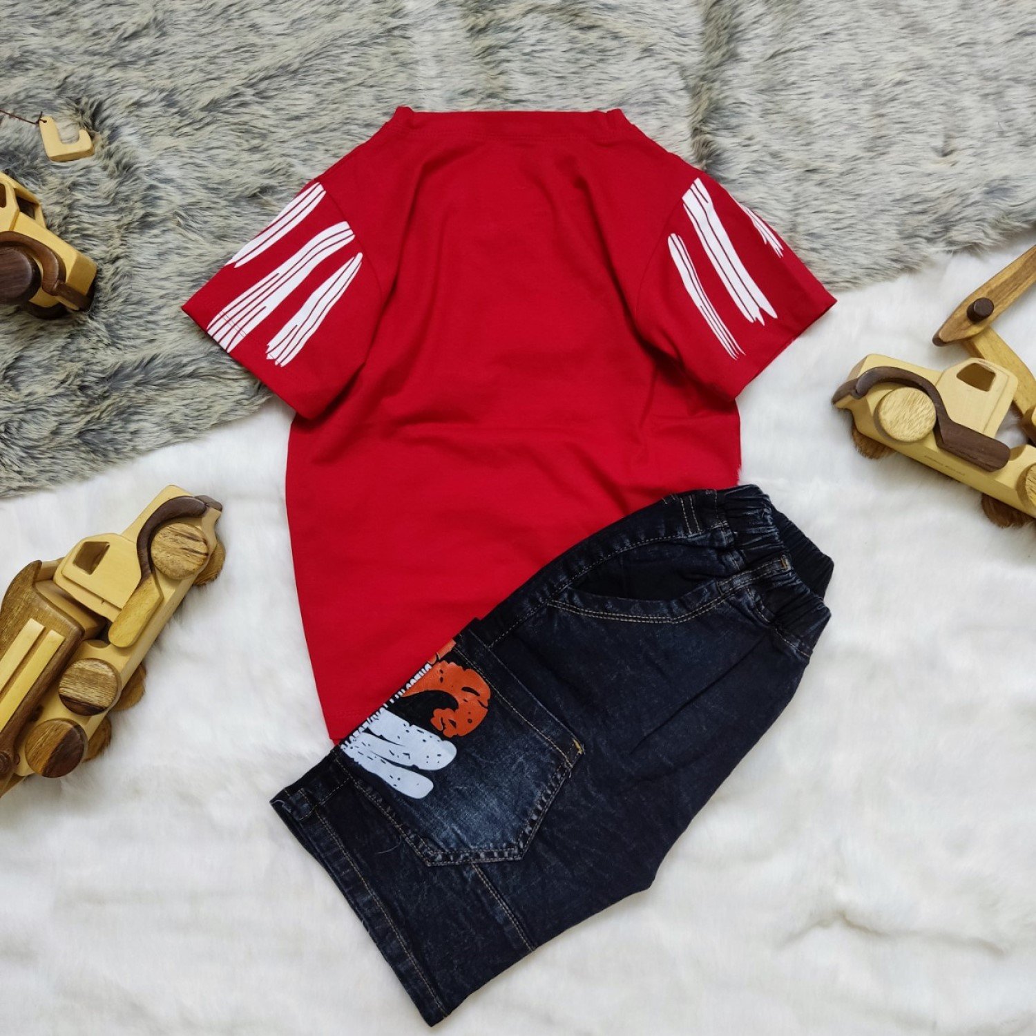 K0003421 Set áo thun quần jean 4 túi vải nhập siêu co giãn bé trai 6-12 tuổi