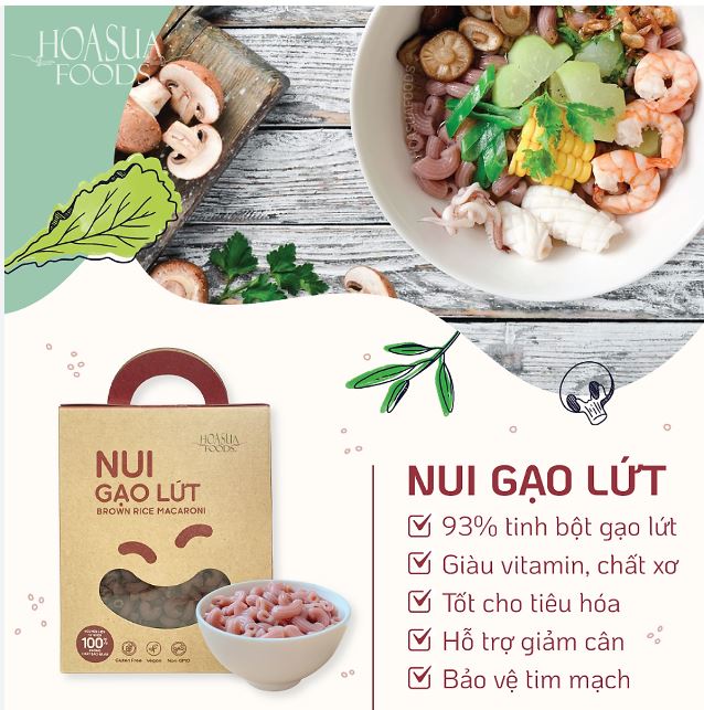 Nui gạo lứt Hoa Sữa  Foods hộp 500g - nui ăn kiêng, giảm cân, thực dưỡng, eatclean, healthy