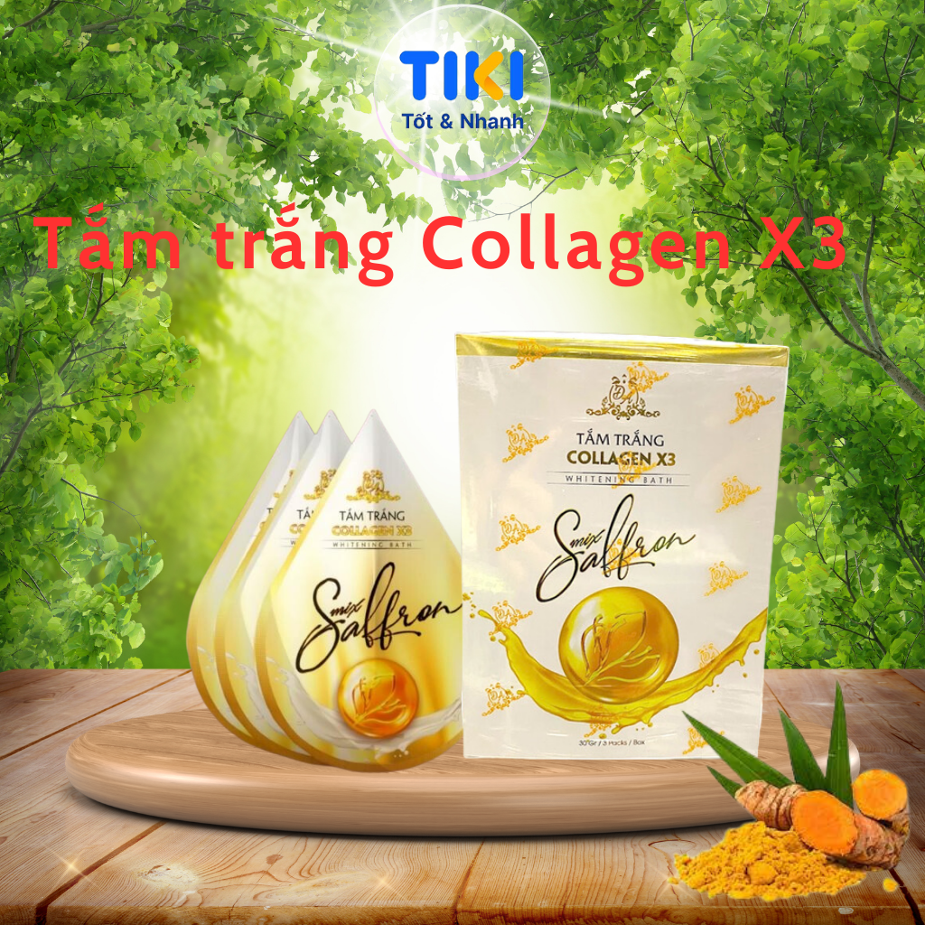 Tắm Trắng Body Collagen X3 Sữa tắm trắng body toàn thân Saffron Đông Anh Chính Hãng Hộp 3 Gói Bật Tông Tức Thì