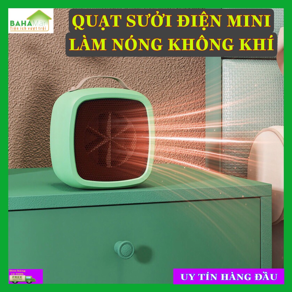 QUẠT SƯỞI ĐIỆN MINI LÀM NÓNG KHÔNG KHÍ &quot;BAHAMAR&quot; với công nghệ sưởi PTC ceramic và quạt tốc độ cao thích hợp cho sử dụng cá nhân tại văn phòng hoặc gia đình.