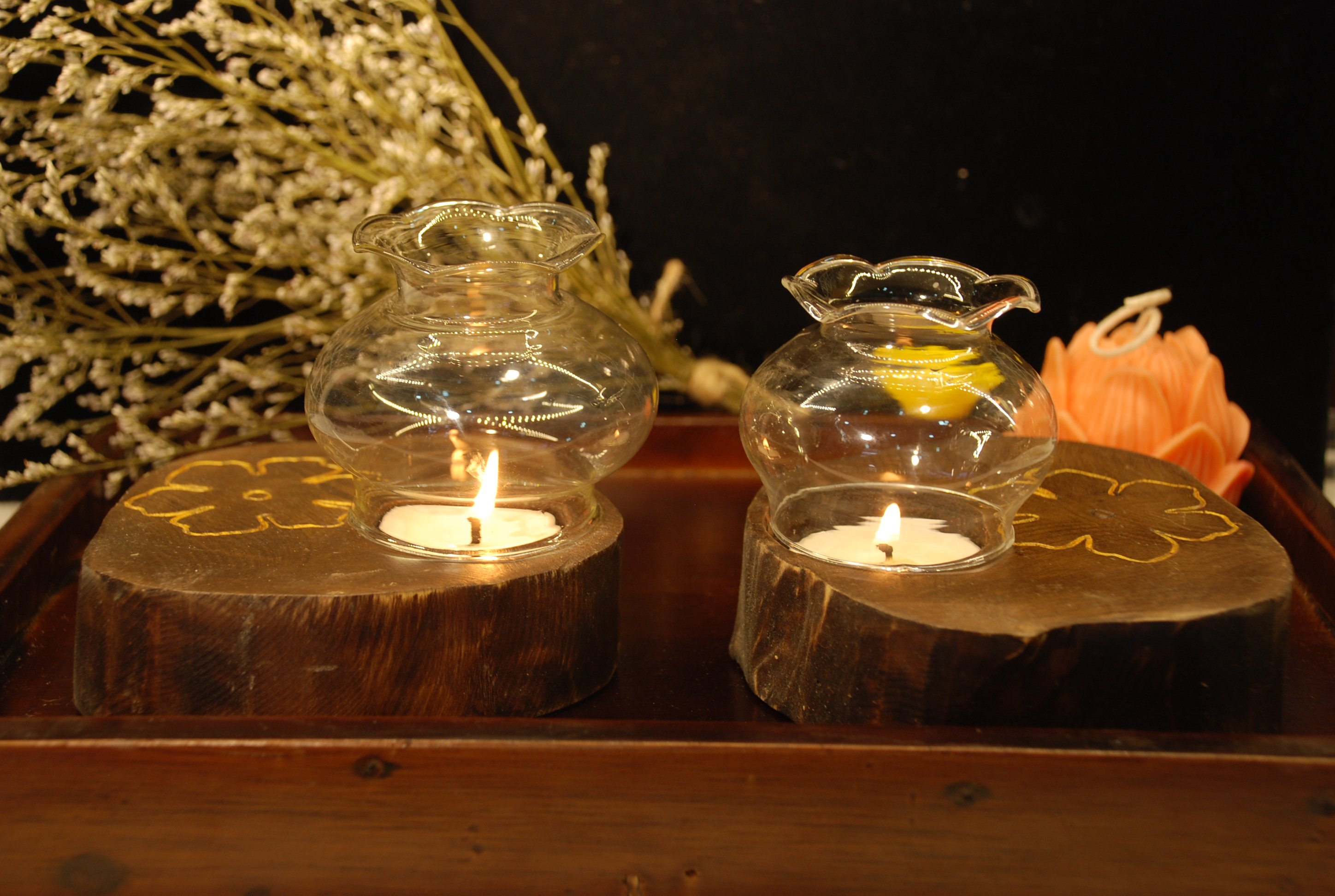 Combo 2 bộ đế nến Tealight + chụp thủy tinh