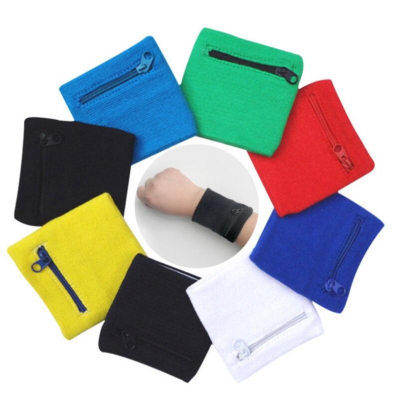 Zipper Pocket Sport Wristband Wrist Bracer Wrap Straps Bandage Gym Running Cycling Cotton Wristbands Support Wallets Key Bag