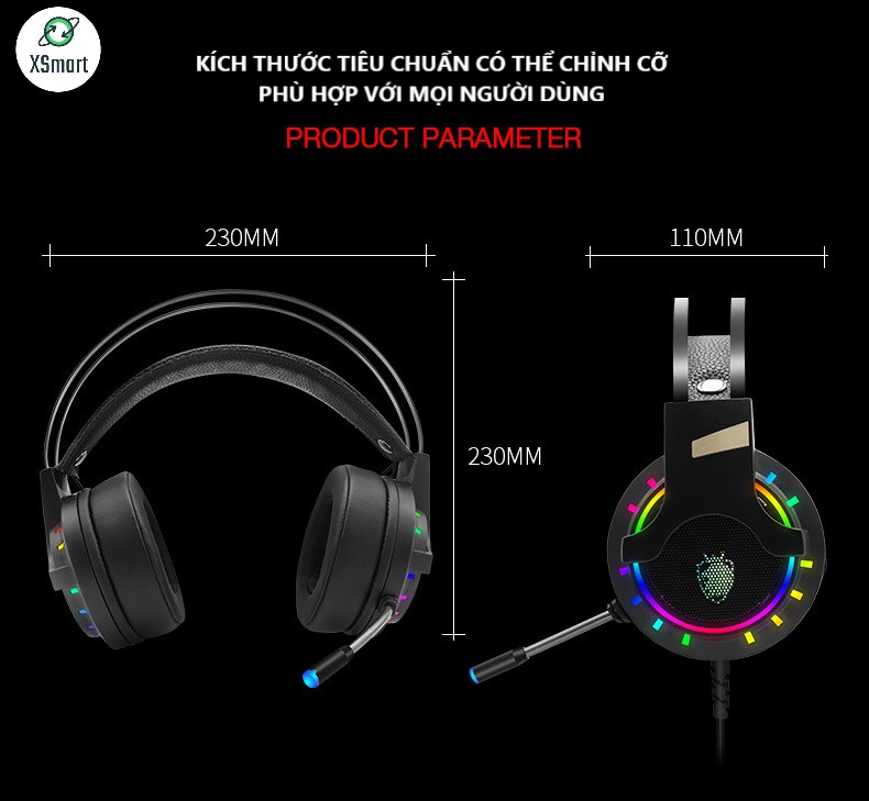 Bộ bàn phím cơ và chuột gaming XSmart kèm tai nghe chụp tai Super Bass headphone 7.1, combo full LED đổi màu siêu đẹp T907+V6+K3 - Hàng Chính Hãng