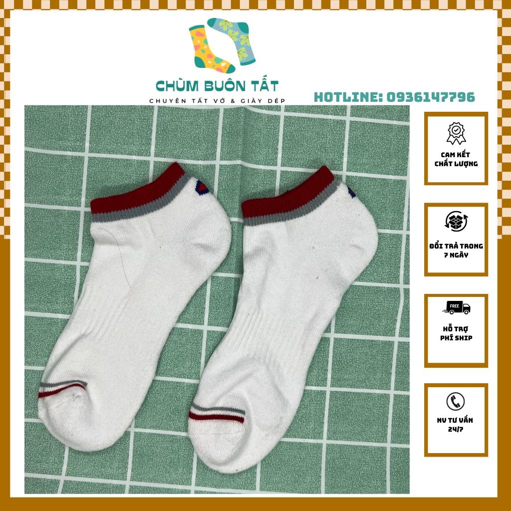 Tất vớ nam nữ trắng chất vải cotton mềm thấm hút tất trắng viền đỏ xanh - Chùm buôn tất h19