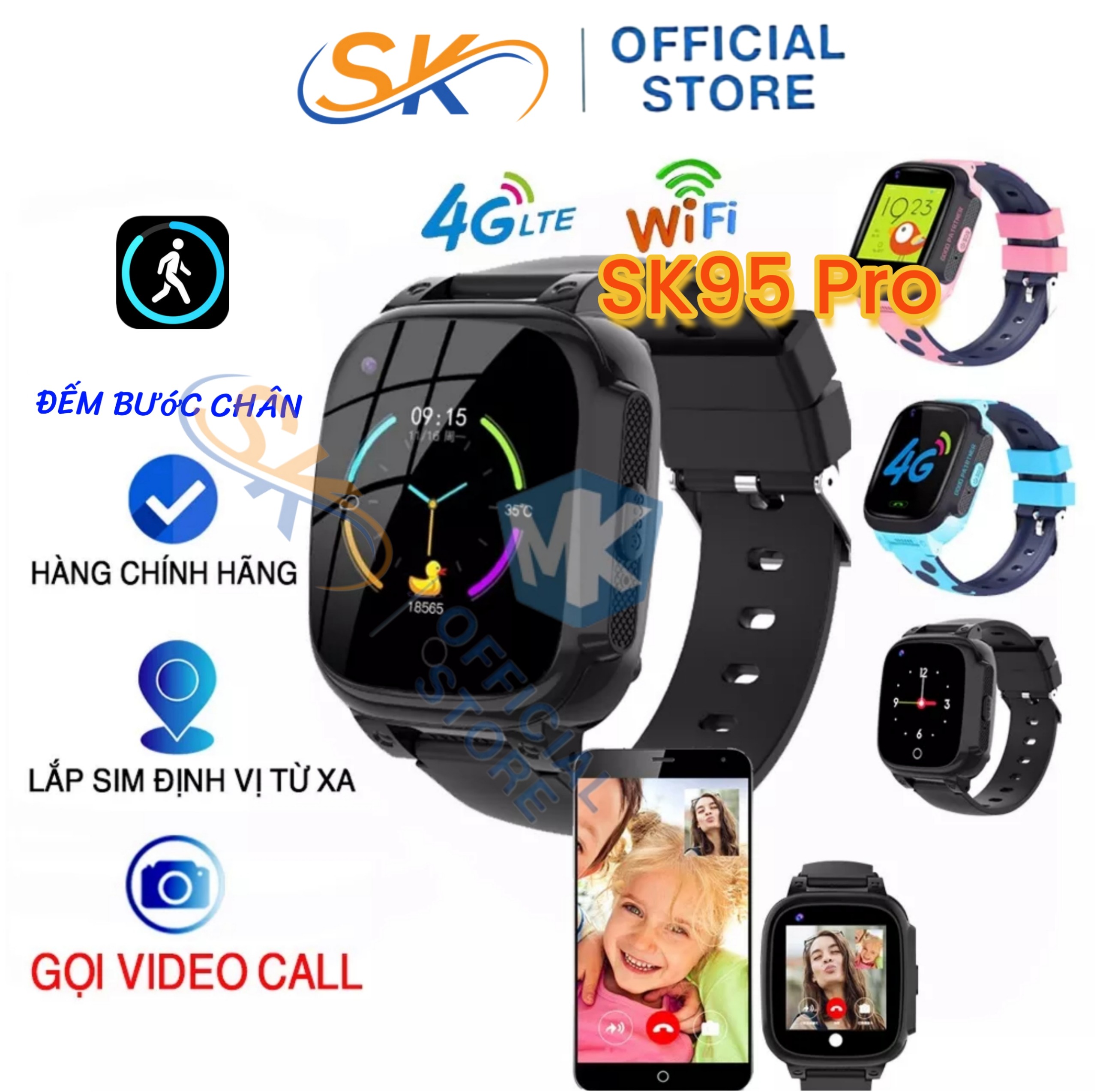 Đồng Hồ Thông Minh Định Vị Trẻ Em SK95 Pro Lắp Sim Nghe Gọi Cảnh Báo Nguy Hiểm - Bảo Hành 6 Tháng