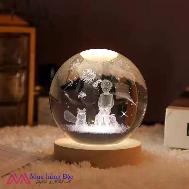 Bộ Quà Tặng Quả Cầu Pha Lê 3D LED Hoàng Tử Bé 6CM