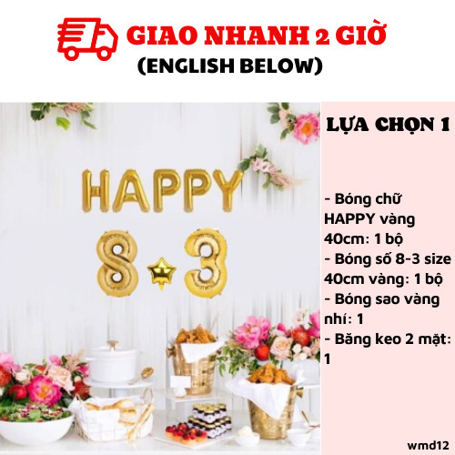 Bộ bóng bóng trang trí ngày Quốc tế phụ nữ 8/3 màu vàng wmd12