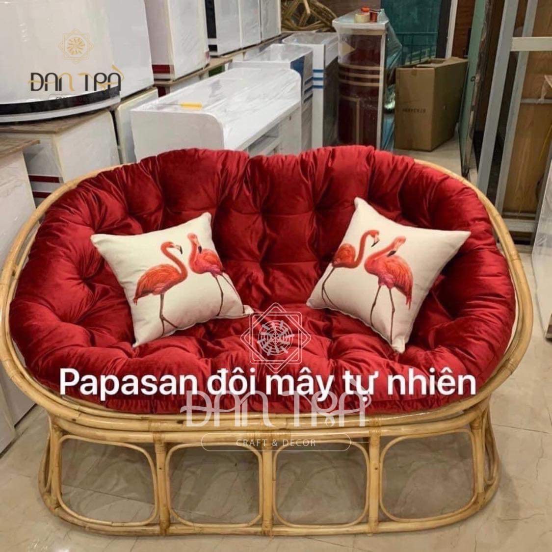 Ghế Mây Mamasan Size 1m6, Ghế Sofa Mây, Ghế Mây Papasan Đôi Thư Giãn Kèm Nệm Cao Cấp - Xưởng Bàn Ghế Mây Tre ĐAN TRÀ ( Được Chọn Màu Nệm)