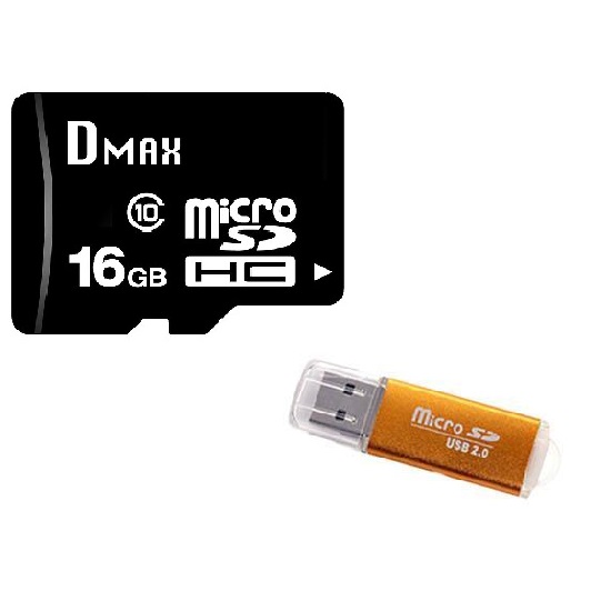 Thẻ Nhớ 16GB Dmax Micro SDHC Class 10 - Hàng Nhập Khẩu + Tặng đầu đọc thẻ 2.0 (mẫu ngẫu nhiên)