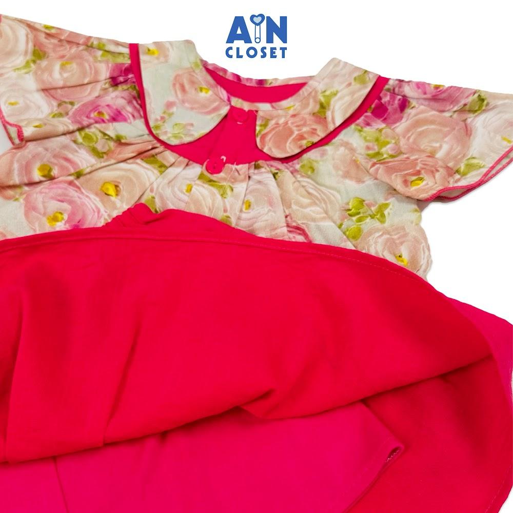 Bộ Áo Váy ngắn bé gái họa tiết Hoa 3D Hồng cotton - AICDBGFSPP0N - AIN Closet